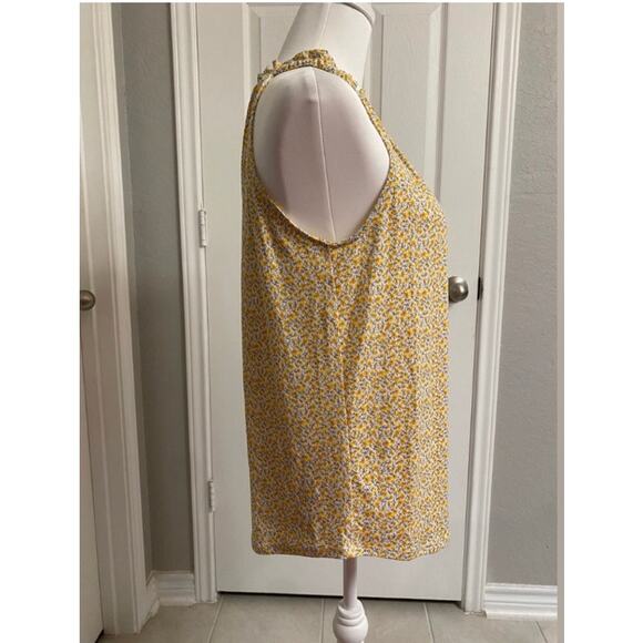 Adrianna Papell Printed Floral Yellow Blouse Halter Top Ruffle Detail Size Small - Picture 3 of 7